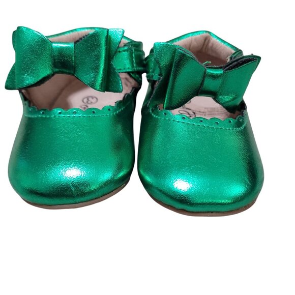 NEW A‎ Bear Co Toddler Size 3 Christmas Green Metallic Livs Flats Girls Bow - Picture 6 of 14